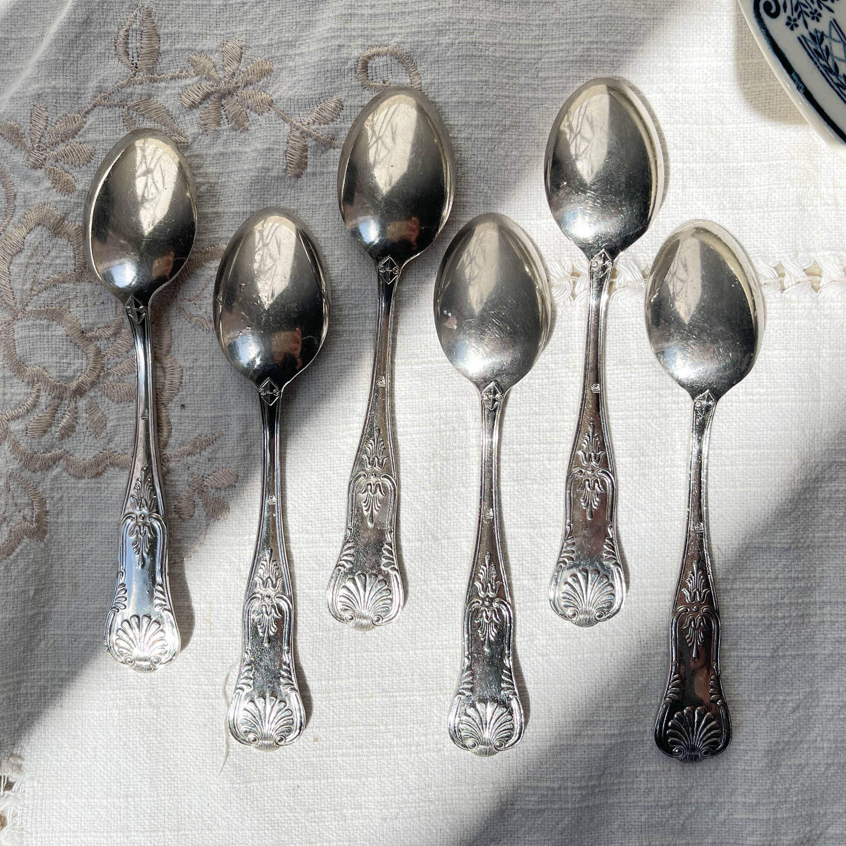 6 Small Vintage Rocaille Style Spoons