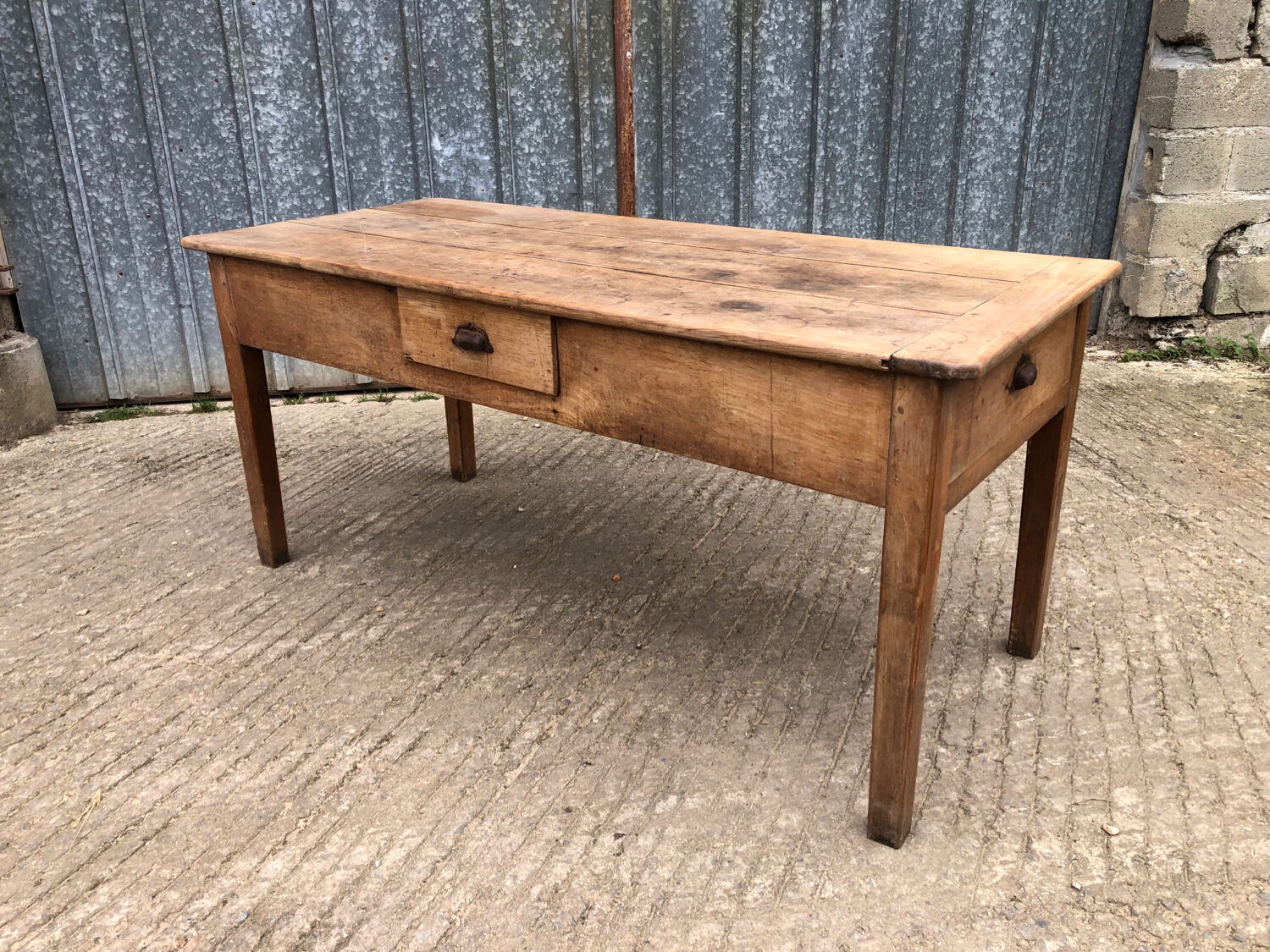 Antique cherry farmhouse table with 3 drawers