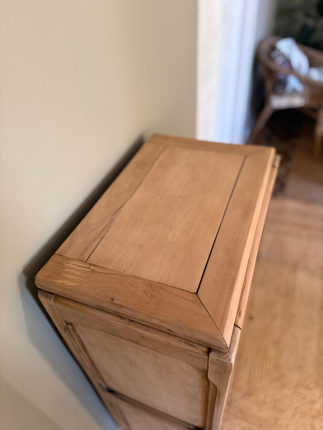 Small Art Deco jam cabinet in carved blonde oak