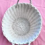 Cache pot en fil plastique blanc avec 2 poignées vintage
