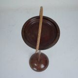Vintage Wooden Ashtray Stand with Braided Leather Handle. Italy 1950s