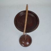 Vintage Wooden Ashtray Stand with Braided Leather Handle. Italy 1950s