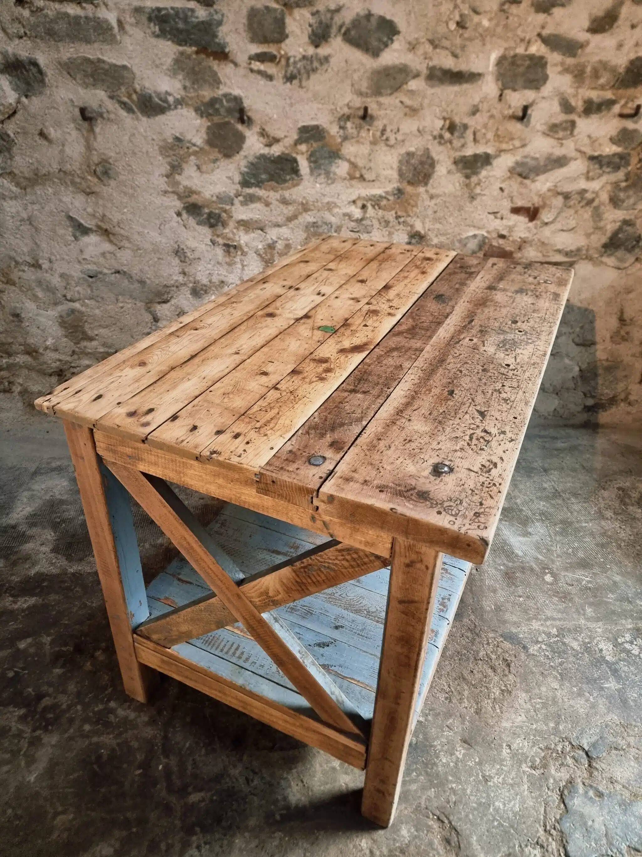 Vintage French industrial workbench – 1920s/1930s oak and pine table with drawer