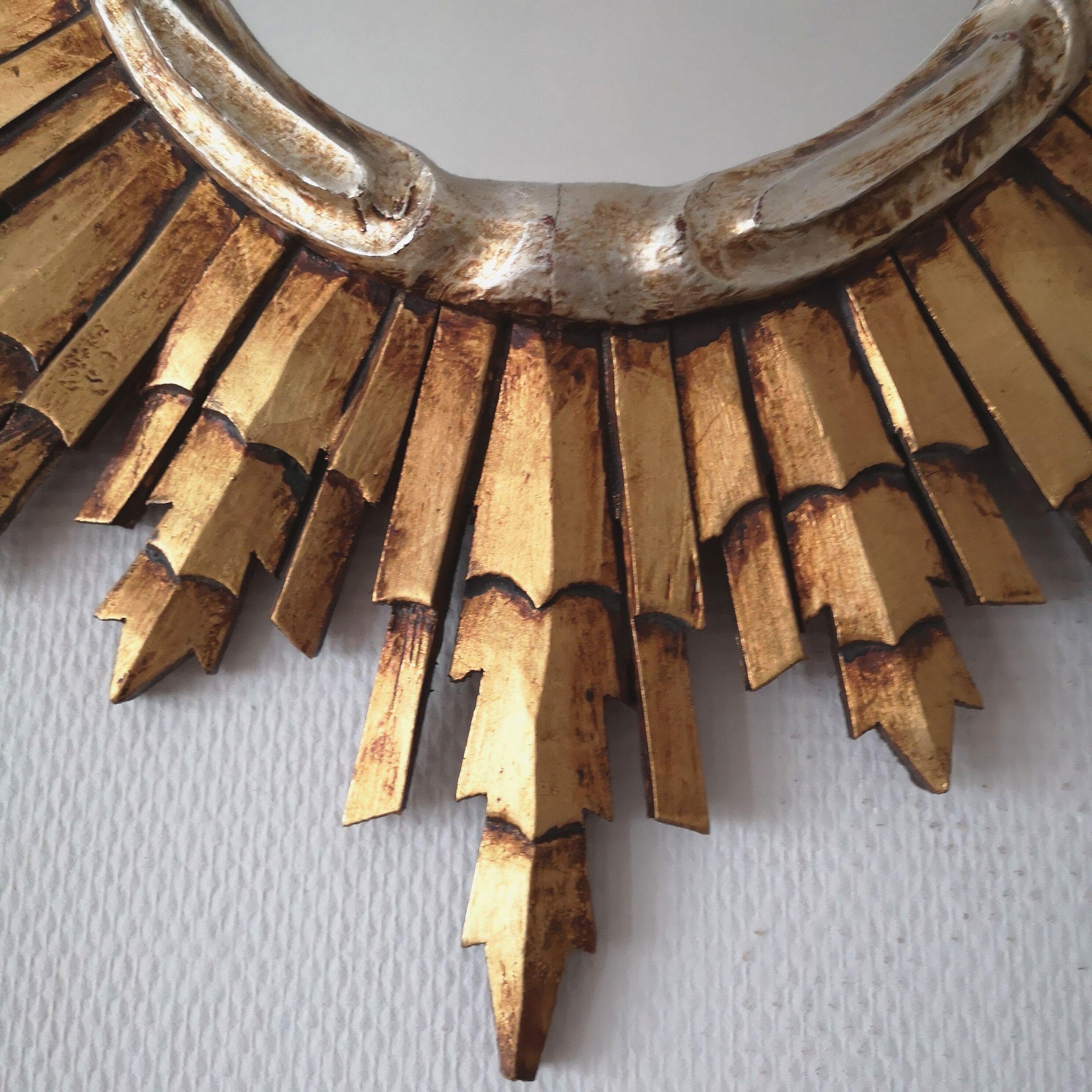 Mirror sun in wood gold and silver 64.5 x 64.5 cm