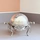 Antique English Silver-Plated Roll-Top Caviar Dish with Ram’s-Head Decoration
