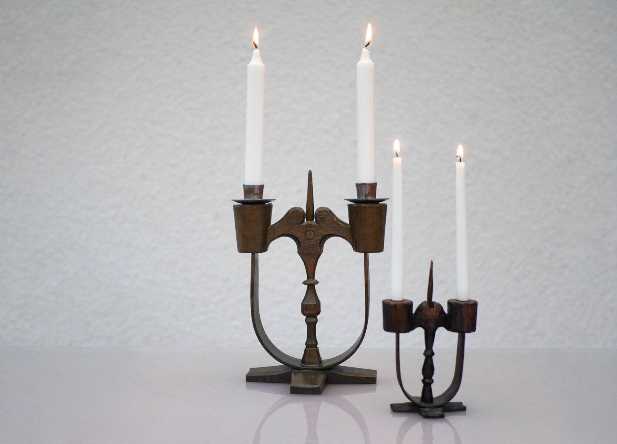 Swedish wooden candleholders from Taserud, 1955, set of 2