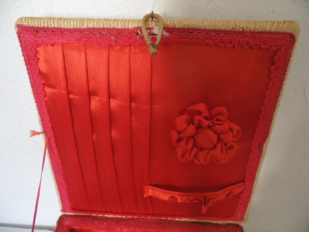 Straw and raffia sewing basket
