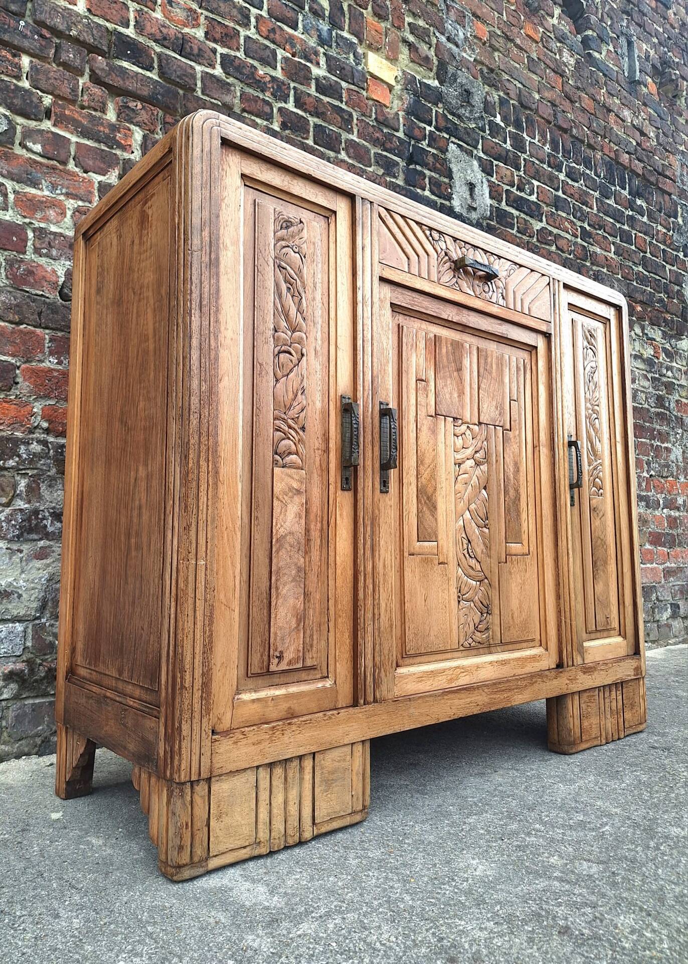 Art Deco buffet with marble top, antique sideboard.