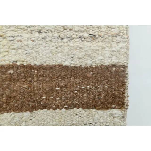 1970s Vintage Turkish Handmade Wool Cotton Beige Kilim Rug 73x345