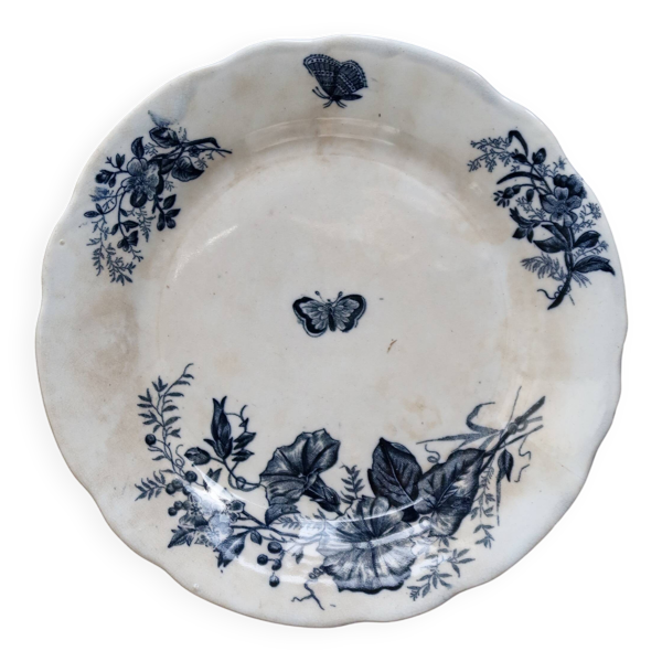 Assiettes plate antiques terre de fer Onnaing Nord - Motif fleuri et papill