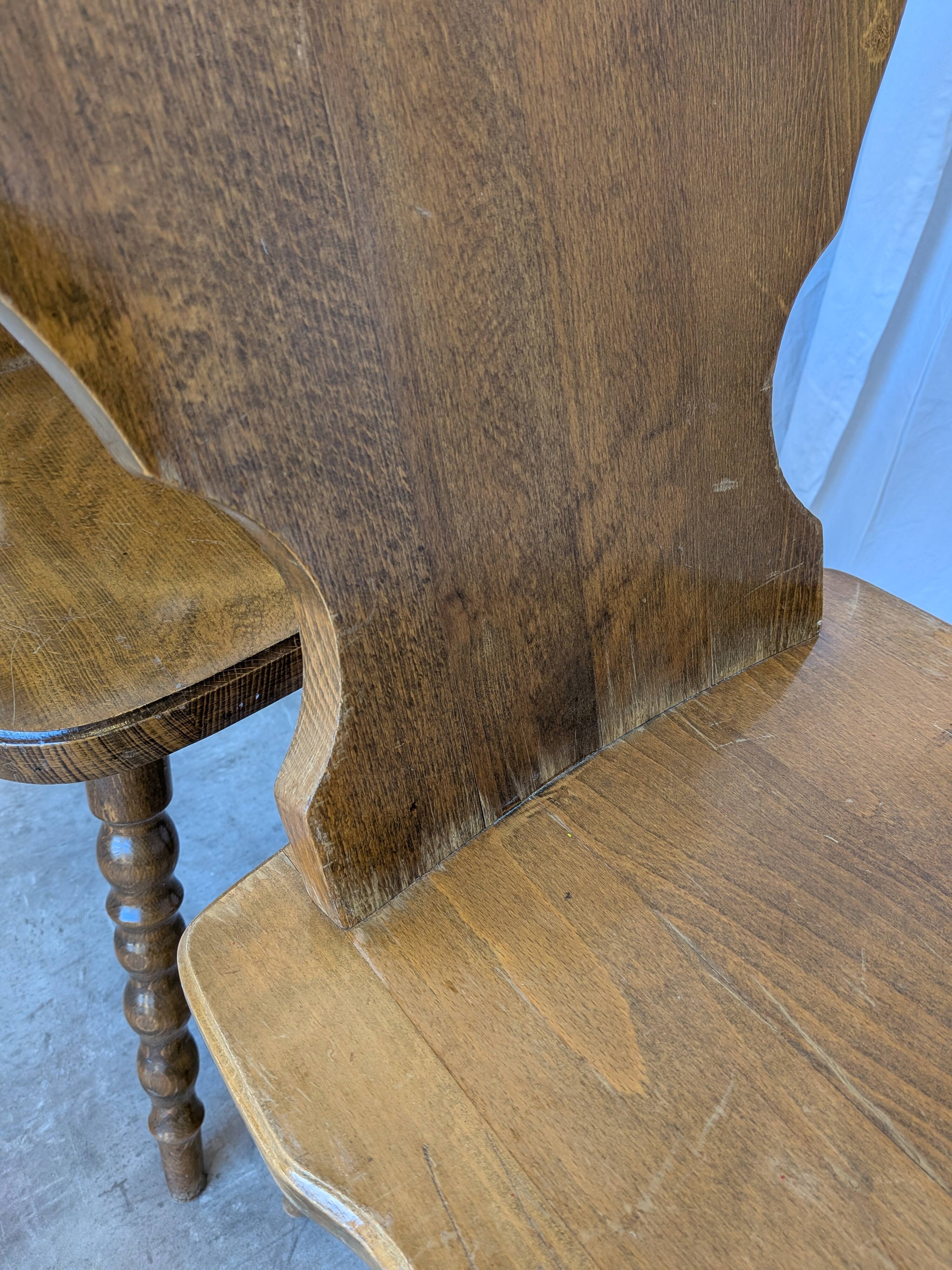 Set of 4 Vintage Tyrolean Heart Cutout Wooden Dining Chairs