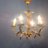 Vintage gilt metal pineapple leaf chandelier, 1960s