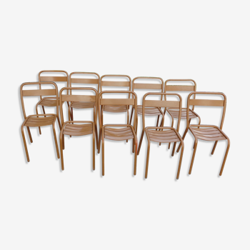 Set of 10 Metal Bistro Chairs Tolix T1