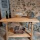 Old French work table / kitchen island / console, beech and chestnut, circa 1930–1950
