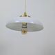 Vintage suspension in white opaline with a bulged shape – 1960s lampshade, brass.
