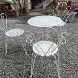 Old wrought iron garden furniture 3 armchairs + 1 table