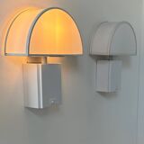 Pair of vintage Olympe Guzzini wall lights, metal and Perspex, Italy 1970