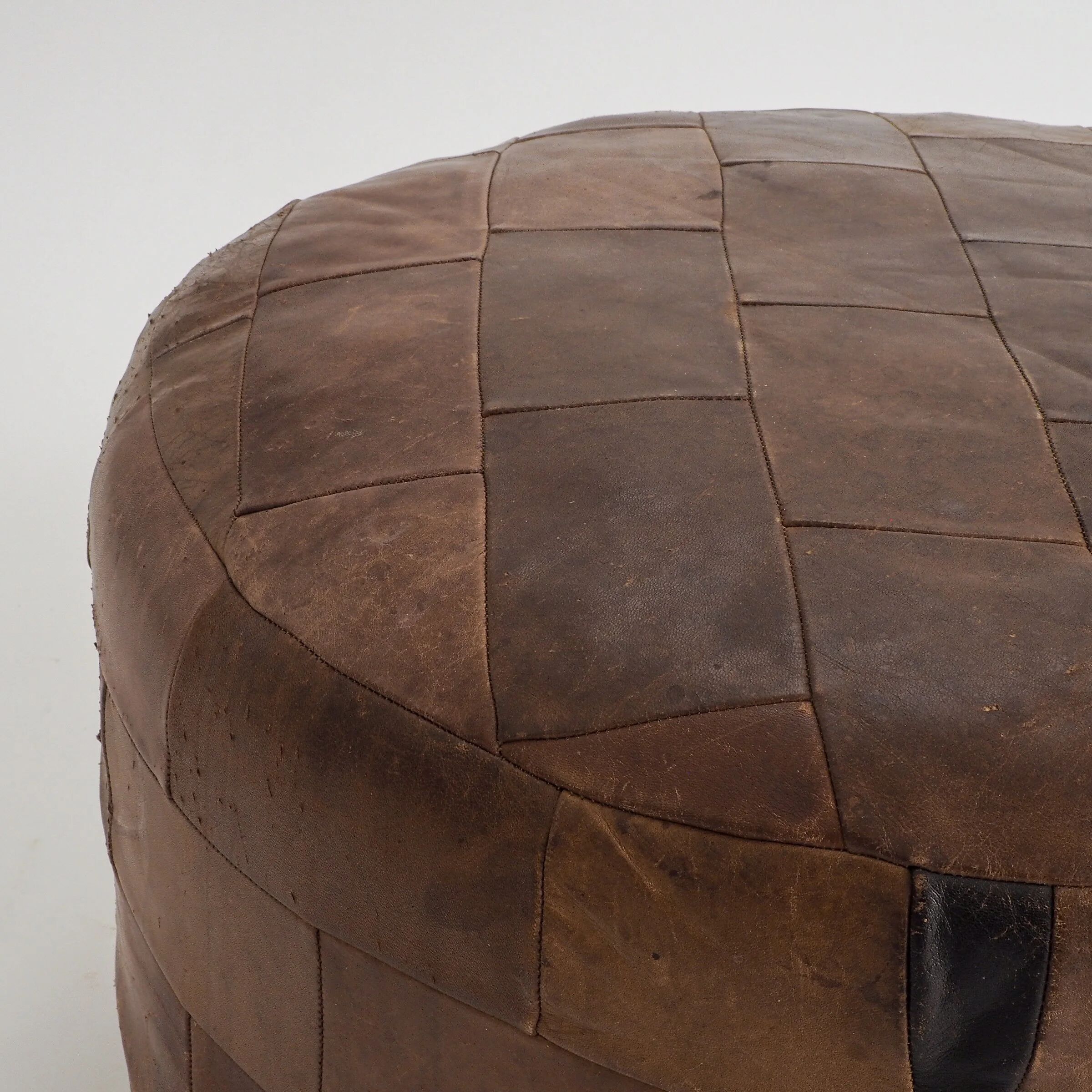 Vintage leather patchwork pouf