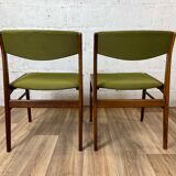 Set of 6 dining chairs in rosewood and green fabric signed T.S.M, 60s