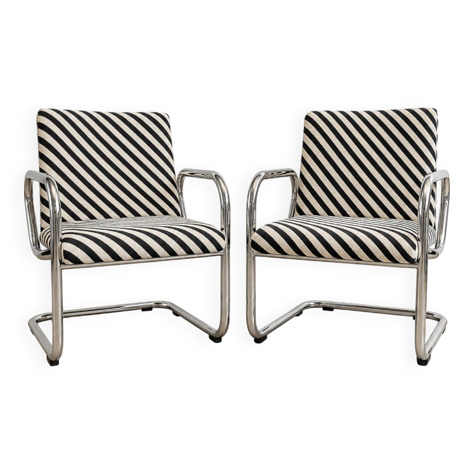 Restored vintage tubular chrome armchairs