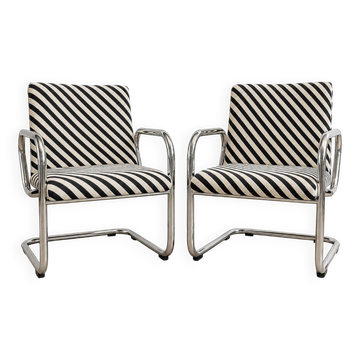 Fauteuils vintage tubulaires chromés restaurés