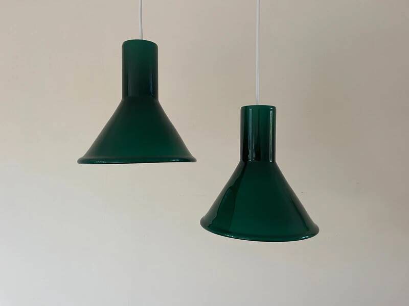 Vintage 2x Holmegaard P&T pendant - Michael Bang - Danish glass design lamp
