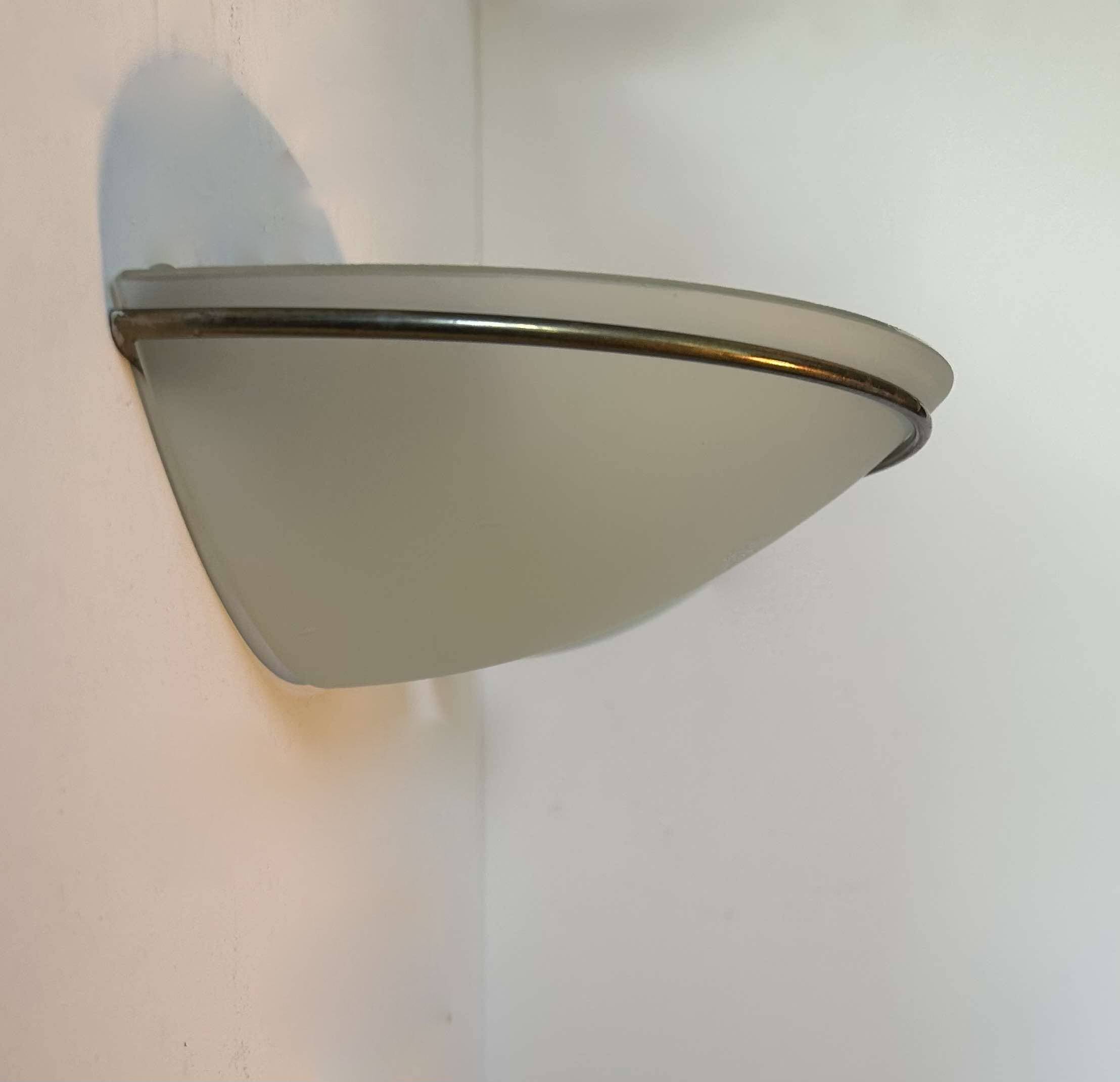 Pair of vintage wall lights, brass and sandblasted glass, Italy 1970