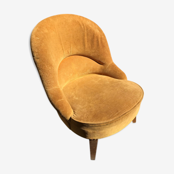 Fauteuil crapaud velours jaune