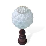 Mid century wooden and bubble glass table lamp 1970s