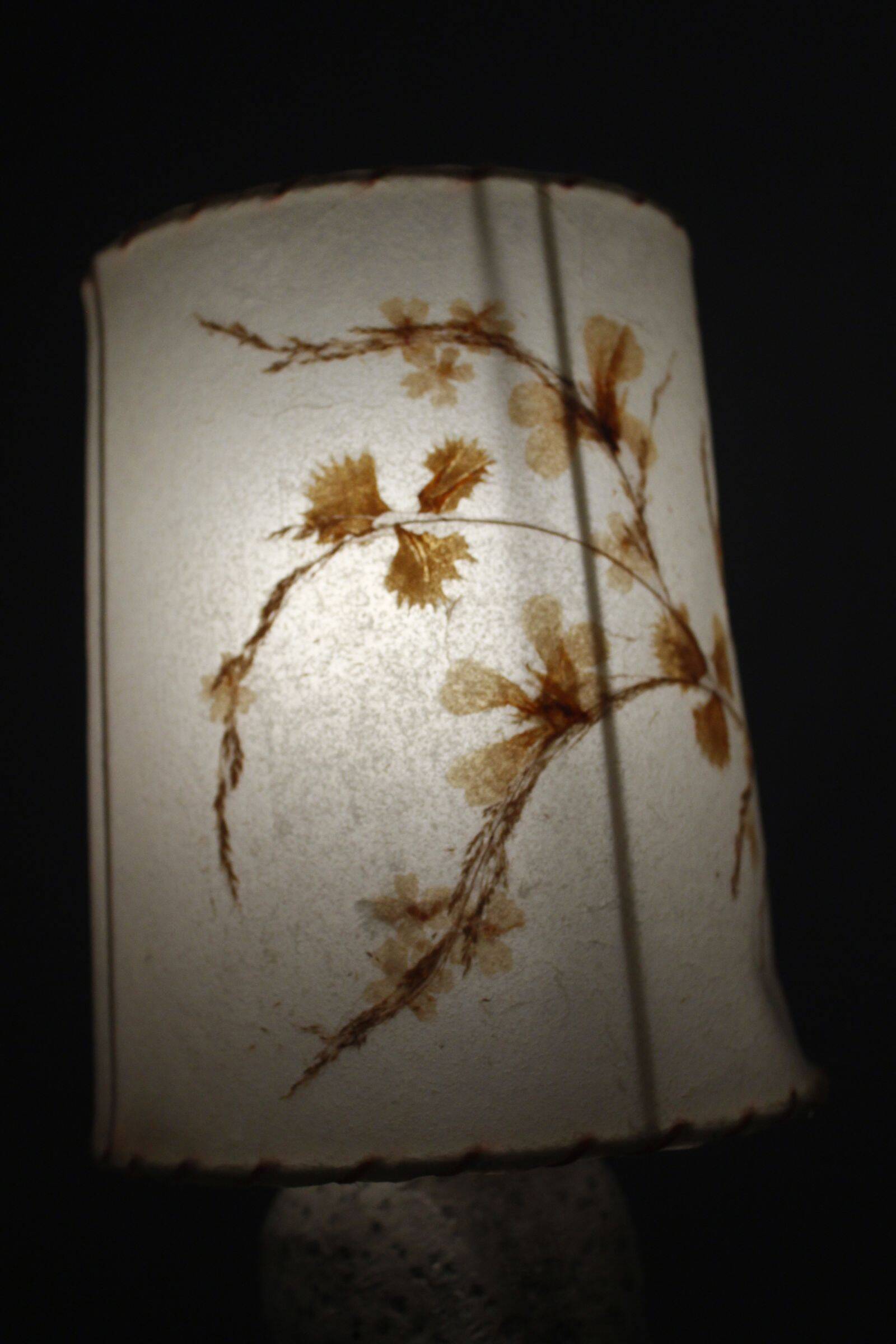 Vintage 1970s owl lamp, painted plaster, lampshade herbarium.
