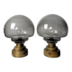 Set of 2 vintage Italian brutalist mushroom table lamps in smoked glass