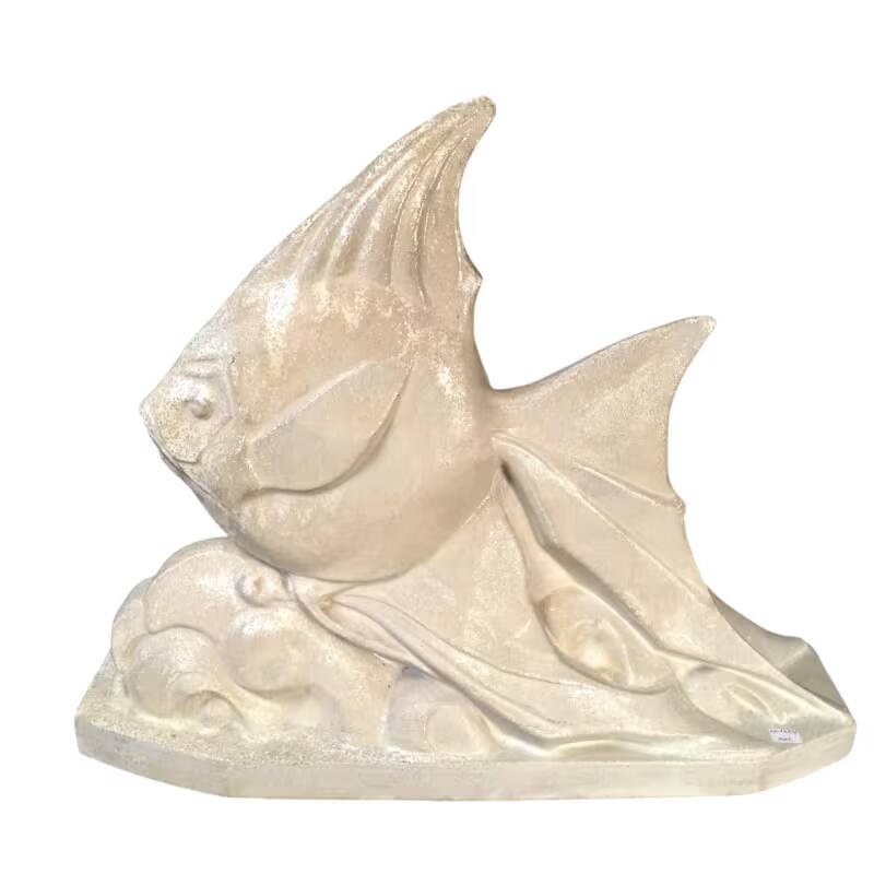 Salt-glazed stoneware sculpture, Roger Guérin, stylised fish, Art Deco