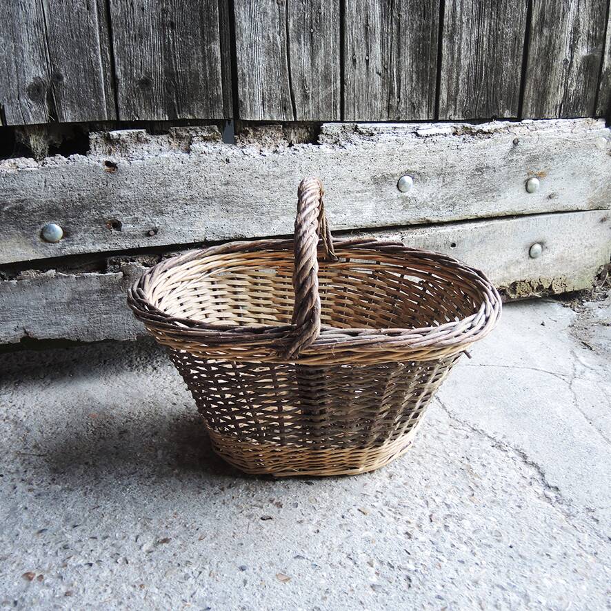 Antique Oval Two-Tone Wicker Basket