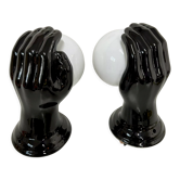2 black ceramic hand lamps from the 70s / vintage and opaline lamp