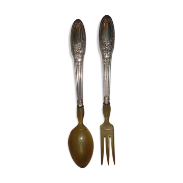 Couverts à salade argent & corne, art déco
