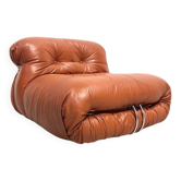 Vintage Italian Soriana chair in cognac leather by Scarpa for Cassina,1960s