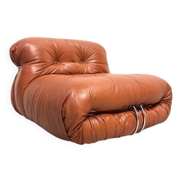 Chaise Soriana vintage italienne en cuir cognac par Scarpa pour Cassina, années 1960.