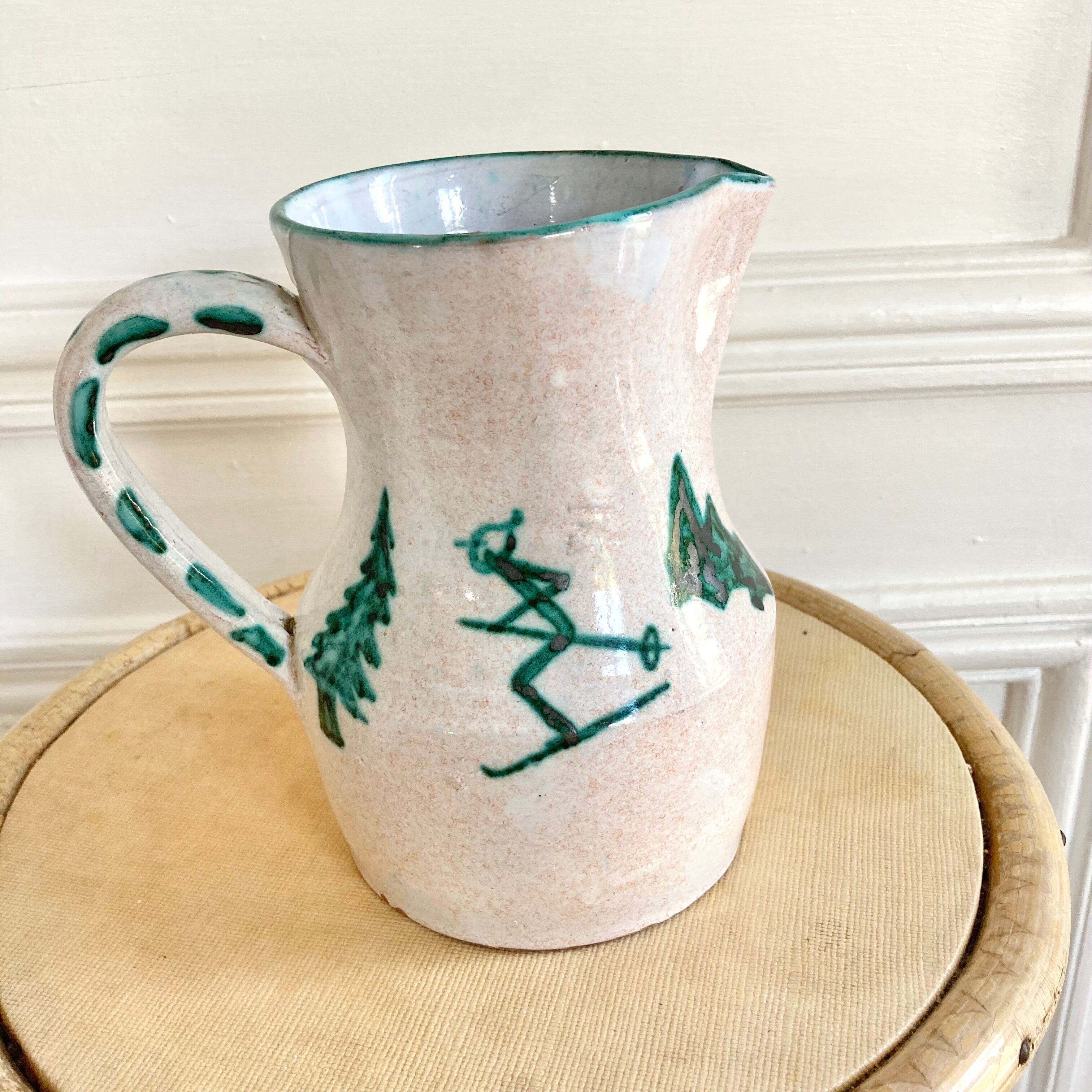 Enamelled pitcher numbered chalet or mountain décor