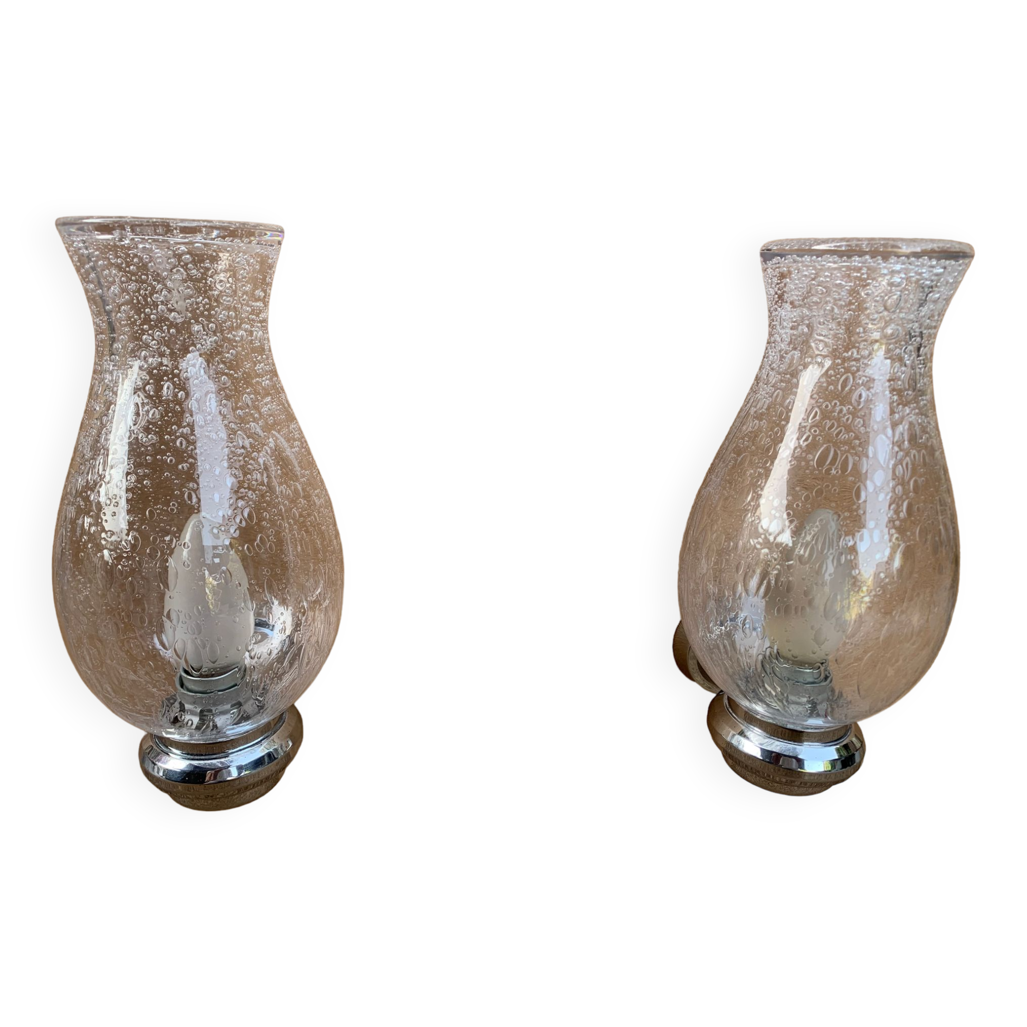 Pair of murano glass and chrome brass wall lights by keuco