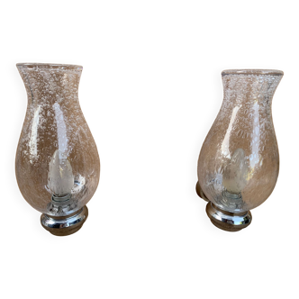 Pair of murano glass and chrome brass wall lights by keuco