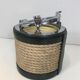 Ice bucket in leather, rope, and chrome. In the style of Jacques Adnet