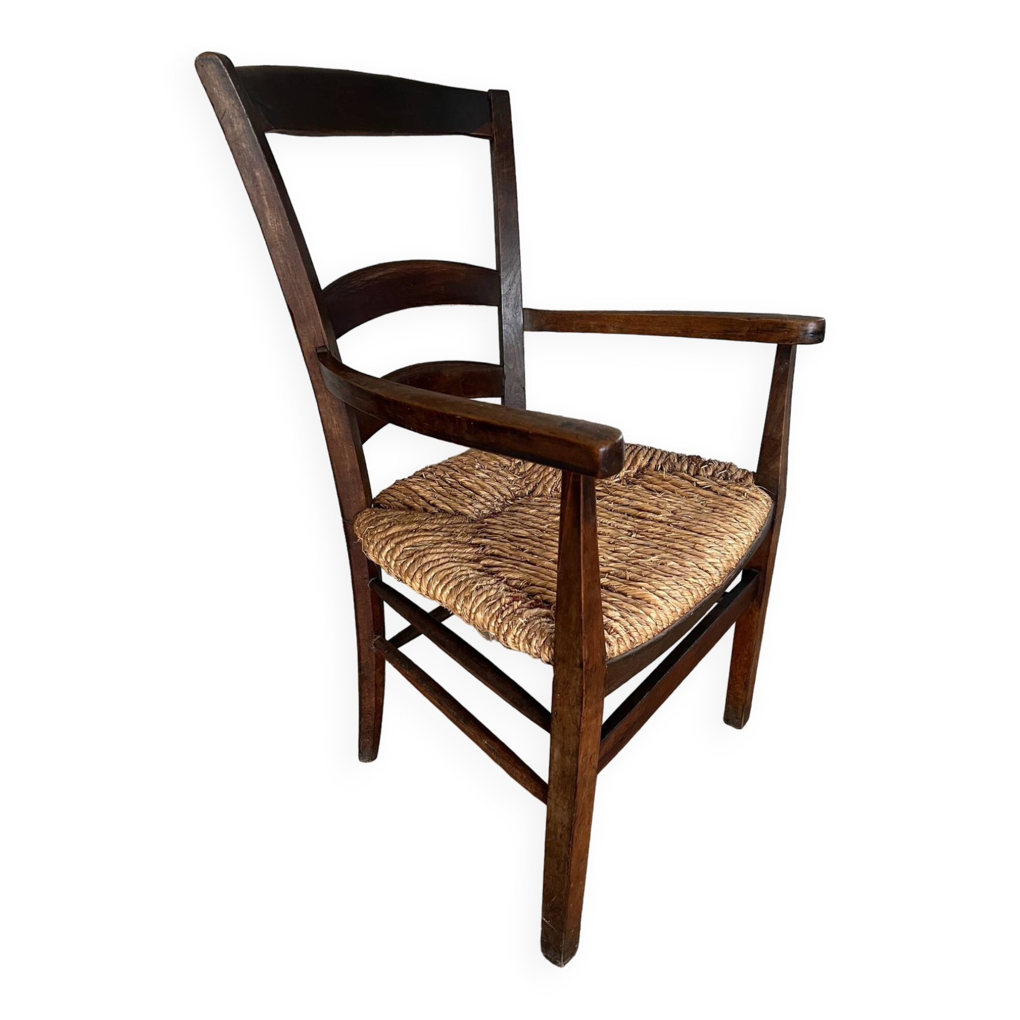 Fauteuil paillé campagnard XIXem en chataigné