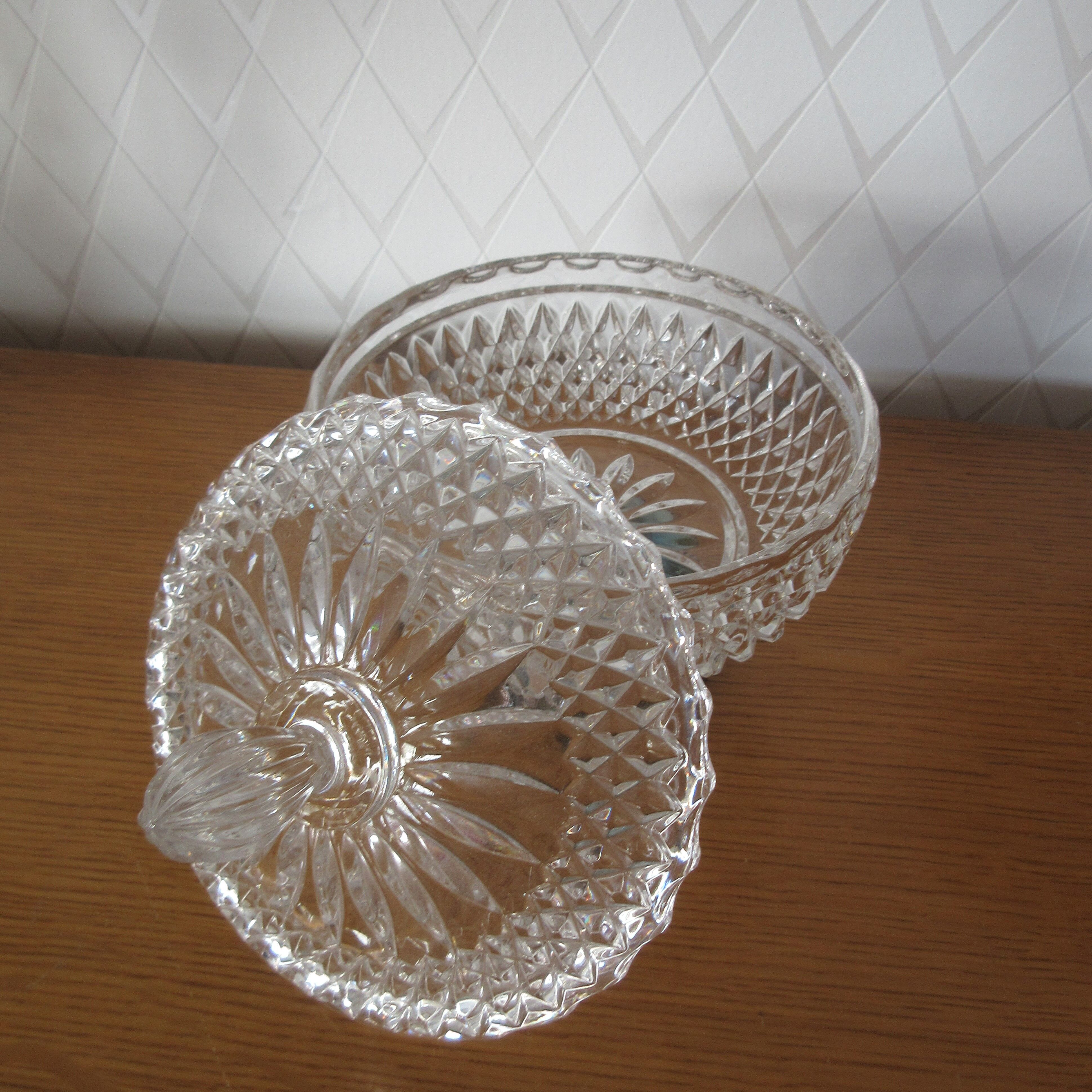 Vintage chiseled glass drageoir