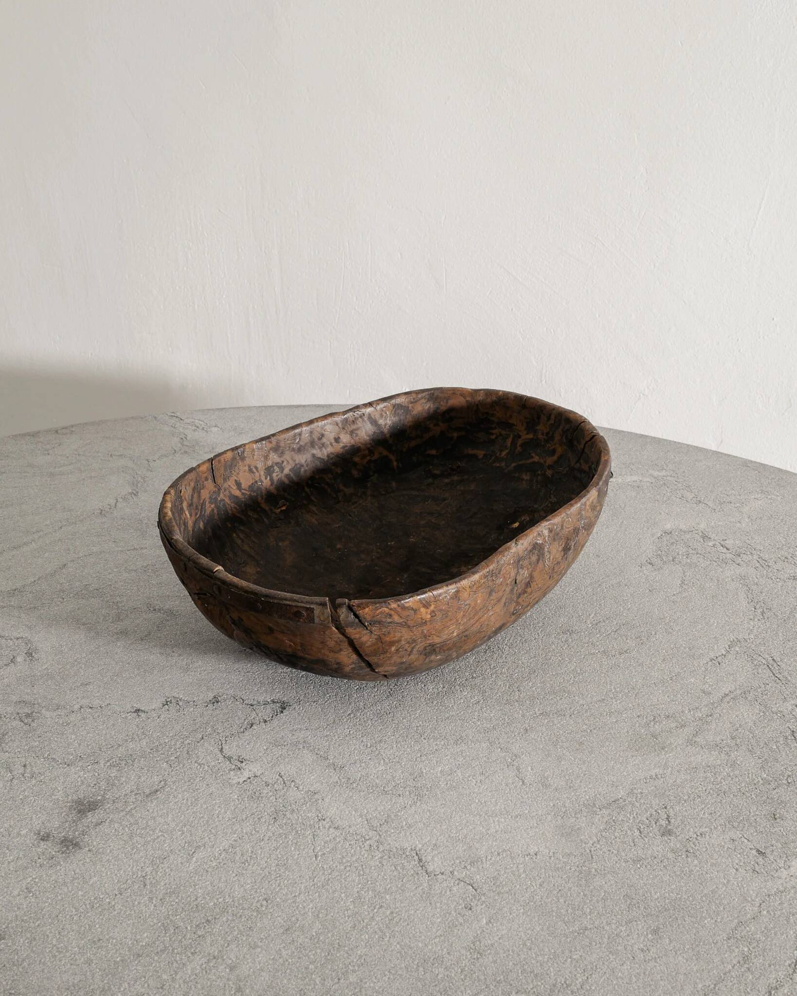 Vintage Antique Swedish Dark Brown Wooden Bowl, 1700s
