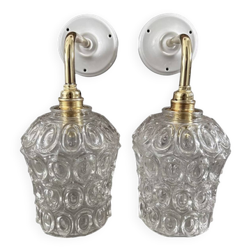 Paire d’appliques vintage en verre ciselé