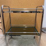 Large vintage rolling trolley in chrome and smoked glass - 1970