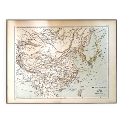 Japon et Chine, carte ancienne 1887 – Carte géographique vintage.