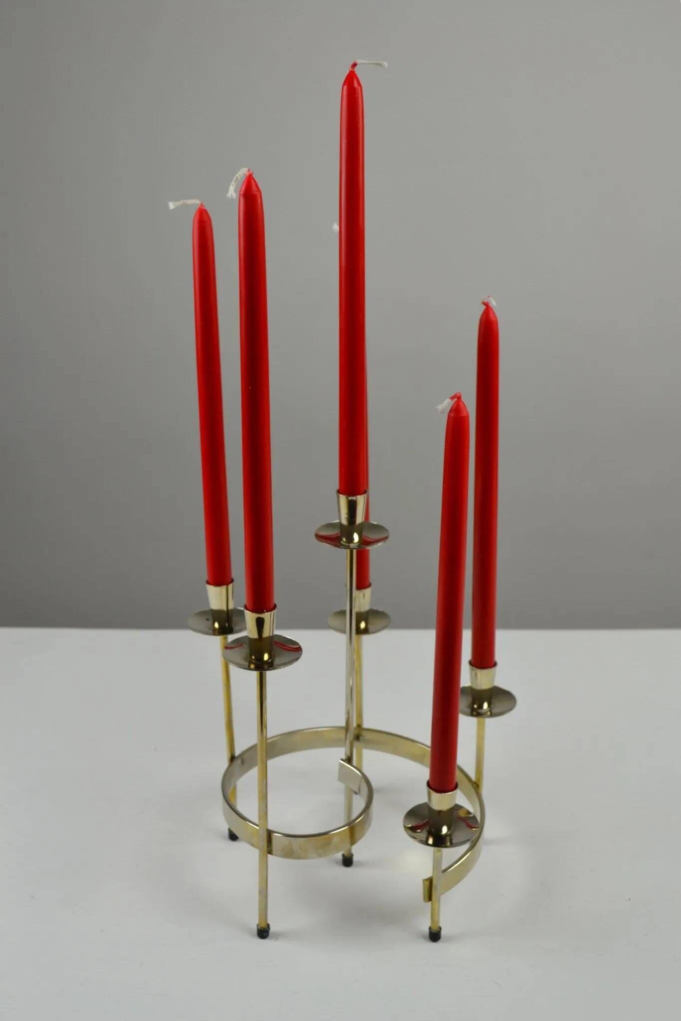 Pair of white metal candle holders "Spiral" by Gunnar Ander for Ystad-Metall, Sweden, 1960s.