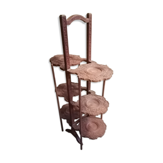 Etagere plateau pliant bois sculpte etagere 3 etages 6 plateaux Inde