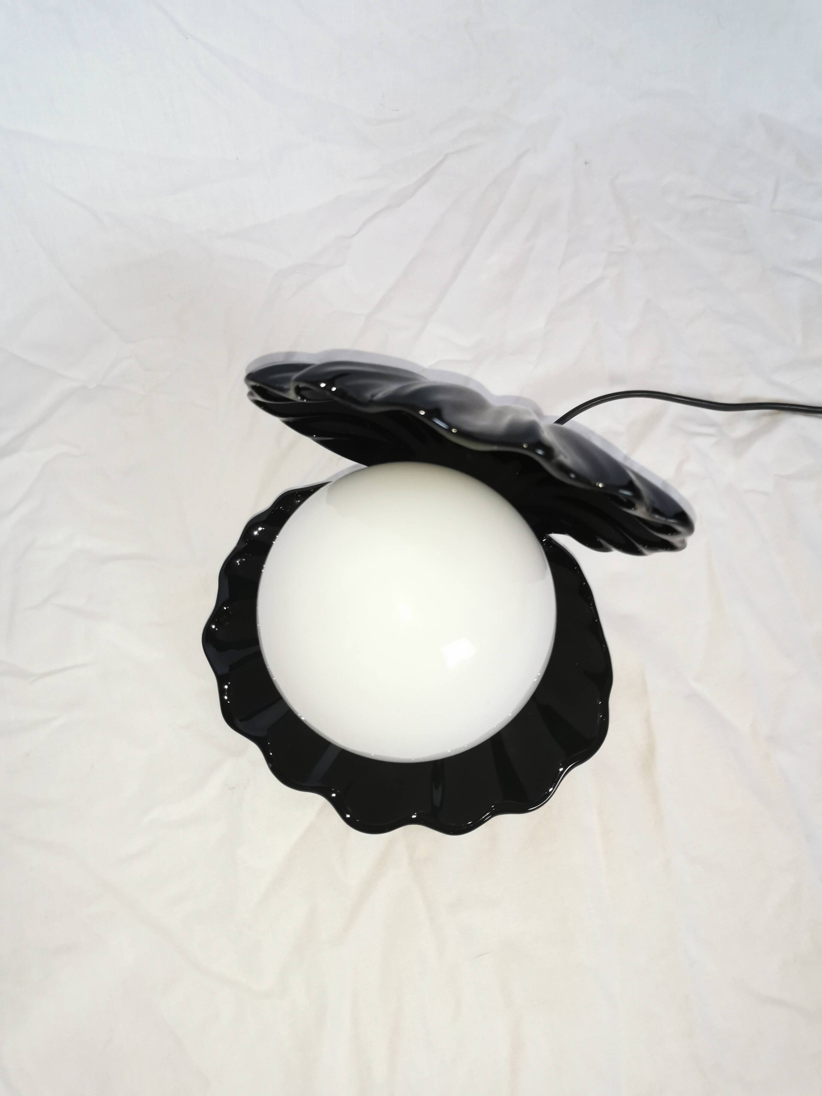 Ceramic shell lamp with opaline pearl, Saint-Jacques, France, 1980